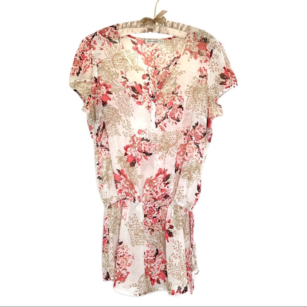 REVOLUTION (RICKI'S) | Neutral Floral Sheer Tunic